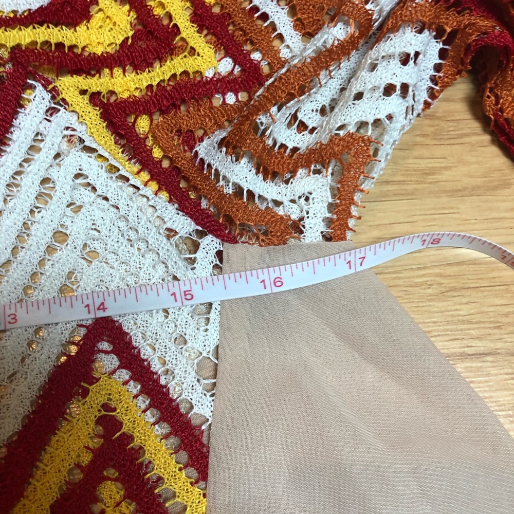 A’REVE chevron striped fall fire crochet knit shirt blouse sheer layers Sz Small - Picture 15 of 15